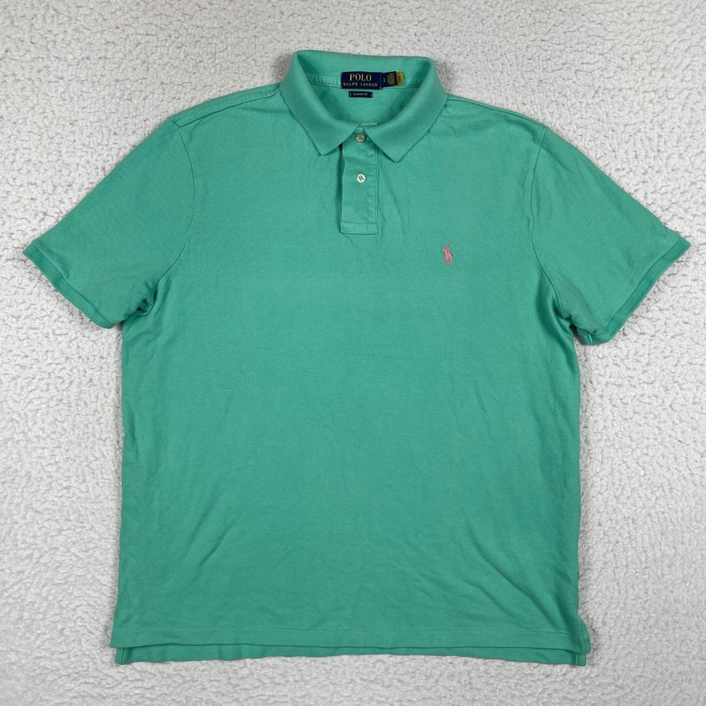 Polo Ralph Lauren Polo Shirt Mens Large Green Classic Fit Mesh Pony Logo Casual